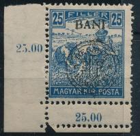 Kolozsvár 1919 Arató 25f ívsarki bélyeg dupla fogazással / with double perforation Signed: Bodor