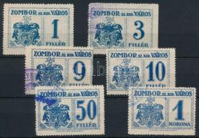 Zombor 6 db városi illetékbélyeg