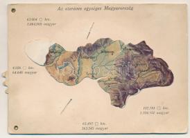 Az ezeréves egységes Magyarország - mechanikus térképes irredenta lap - hiányzó Felvidék, Kárpátalja és Délvidék. Magyar Asszonyok Nemzeti Szövetsége kiadása, Corvin Áruház Budapest ajándéka / Map of Hungary, Irredenta mechanical postcard. Published by the Hungarian Women's National Association - Upper Hungary, Subcarpathia and Southern Hungary is missing