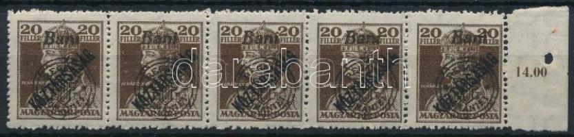 Nagyvárad 1919 Károly 20f ívszéli ötöscsík Signed: Bodor