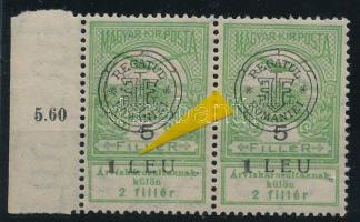 Kolozsvár 1919 Árvíz 5f pár lemezhibával a felülnyomatban / pair with plate variety Signed: Bodor
