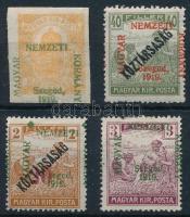 Szeged 1919 4 db bélyeg elcsúszott felülnyomással / shifted overprint Signed: Bodor