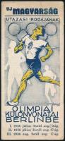 1936 "Uj Magyarság Utazási Irodájának Olimpiai Különvonatai Berlinbe..." Bp., 1936, Stádium-ny., fekete-fehér fotókkal illusztrált, ceruzás bejelölésekkel és két helyen bejegyzésekkel, szakadt, 11+1 p.