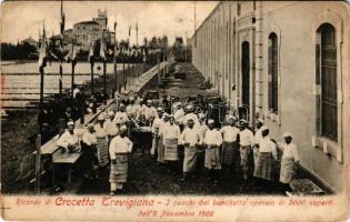 1910 Crocetta del Montello, Croseta del Montel, Crocetta Trevigiana; I cuochi del banchetto operaio di 3000 coperti dell'8 Novembre 1908 / The cooks at the 3000-seat workers' banquet on November 8, 1908 (fl)