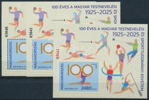 2025 100 éves a Magyar Testnevelési Egyetem 2 db fogazott és 1 vágott blokk, egyik azonos sorszámmal