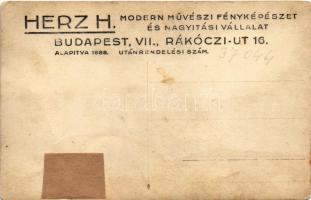 Budapest VIII. Molnár Lajos hentes és mészáros üzlete, előtte a személyzet, hátoldalán Herz H. fényk...