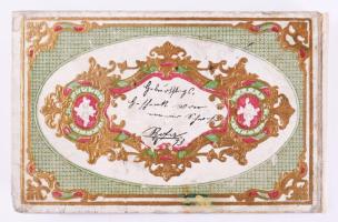 1873-1875 Pest, emlékkönyv (doboz) 25 különálló lapon magyar és német nyelvű bejegyzésekkel (leányis...