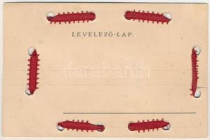 Hölgy igazi hajas rátéttel, szalaggal / Lady with real hair and ribbon. litho (EK)