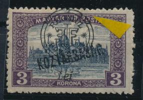 Nagyvárad 1919 Parlament 3K lemezhibával a felülnyomatban / with plate variety Signed: Bodor