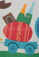 Gönczi-Gebhardt Tibor (1902-1994): Kellemes húsvéti ünnepeket kíván a Közért, 1971-75 körül. Reklámp...