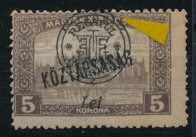 Nagyvárad 1919 Parlament 5K lemezhibával a felülnyomatban / with plate variety Signed: Bodor