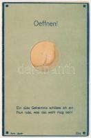 Oeffnen! Ein süss Geheimnis schliess ich ein, nun rate, was das mag sein! Serie Bluff 334. / humour folding card. litho