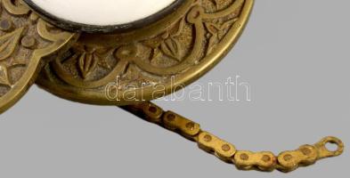 Viktoriánus angol cselédhívó csengő. Bronz, fém, porcelán, 14x9 cm, kissé korrodált. A kar elfordítá...