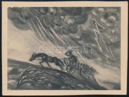 Kertes-Kollmann Jenő (1904-1974): Ünnepi-újévi rajz, 1960. Akvarell, tus, karton, jelzett. 15x10 cm....