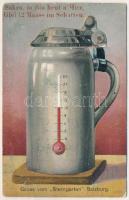 1910 Salzburg, Sterngarten. Sakra, is dös heut a Hitz, Glei 12 Maass im Schatten / German humour mechanic art postcard. litho (b)