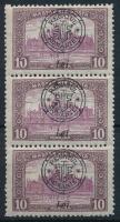 Nagyvárad 1919 Parlament 10K hármascsík egy foglyuksorral elfogazva a bal oldalon / shifted perforation on the left side Signed: Bodor
