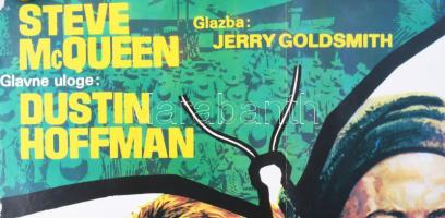 cca 1973 Pillangó (Papillon), főszereplő: Steve McQueen, Dustin Hoffman, filmplakát, papír, hajtásny...