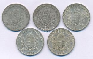 1926-1939. 1P Ag (5xklf) teljes sor! T:XF-F patina Adamo P6