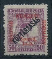 Szeged 1919 Zita/Köztársaság 50f "19,9" lemezhiba / with plate variety Signed: Bodor
