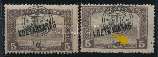 Nagyvárad 1919 Parlament 5K a "Köztársaság" szóban hiánnyal + támpéldány / with plate variety Signed: Bodor