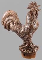 Zsolnay kakasfigurás épületdísz / kályhadísz pár. Folyatott mázas samottos kerámia, jelzett, 1-1 lep...