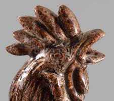 Zsolnay kakasfigurás épületdísz / kályhadísz pár. Folyatott mázas samottos kerámia, jelzett, 1-1 lep...