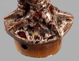 Zsolnay kakasfigurás épületdísz / kályhadísz pár. Folyatott mázas samottos kerámia, jelzett, 1-1 lep...