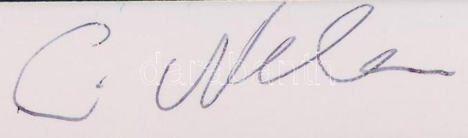 Erwin Neher (1944-) német biofizikus, orvostudományi Nobel-díjas aláírása az őt ábrázoló fotón