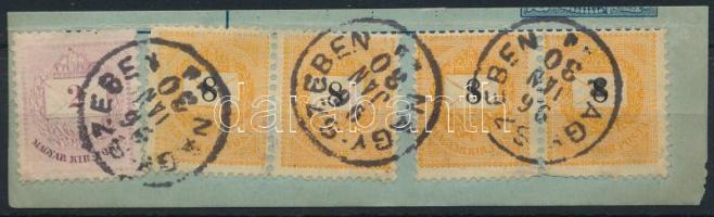 1889 2kr + 4 x 8kr kivágáson "NAGY-SZEBEN"