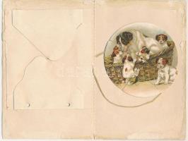 1900 Beste Grüsse! / cats and dogs mechanic litho art postcard (does not work) (tears)