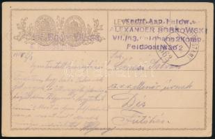 1917 Tábori posta levelezőlap / Field postcard "ALEXANDER BOBROWSKI VII./63. Feldbaon 2 Komp" + "FP 362"