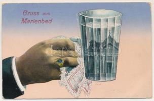 Mariánské Lázne, Marienbad; Glass, leporello card with 10 mini images, E. A. Götz