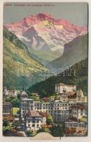Interlaken mit Jungfrau. A.W.R. No. 99633. / general view, mechanic postcard with lady (damaged)
