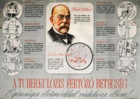 Vilnrotter Miklós (-): A tuberkolózis fertőző betegség, 1950-es évek. Plakát, papír, jelzett a plakáton, Szikra Nyomda. Hajtásnyomokkal, lapszéli kisebb sérülésekkel és szakadásokkal, 56,5x80 cm