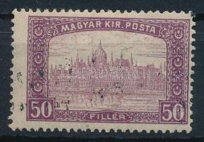 Nyugat-Magyarország III. 1921 Parlament 50f próbanyomat, hiányzik az előoldali felülnyomás, de a hátoldali megvan / proof. Sign: Bodor