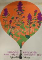 1974 Kakukkfűcsepp, plakát, ofszet, papír, Veszely jelzéssel a plakáton (Veszely Ferenc?), feltekerve, kissé foltos, apró lapszéli szakadásokkal, 83,5x59 cm