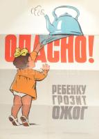 1960 Szovjet balesetvédelmi propaganda plakát, ofszet, papír, hajtásnyomokkal, lapszéli szakadással, 87x59 cm