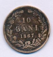 Románia 1867. 10b Cu "Heaton" T:VF,F patina, ph. Romania 1867. 10 Bani Cu "Heaton" C:VF,F patina, edge error Krause KM#4.1