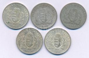 1926-1939. 1P Ag (5x) T:XF-F patina Adamo P6