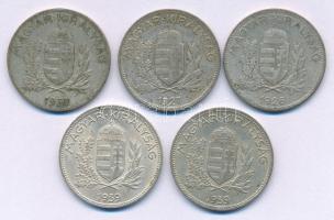 1926-1939. 1P Ag (5x) T:XF-F patina Adamo P6