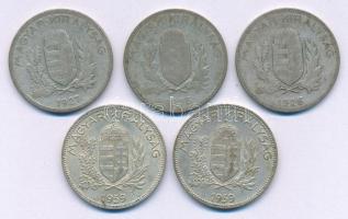1926-1939. 1P Ag (5x) T:XF-F patina Adamo P6