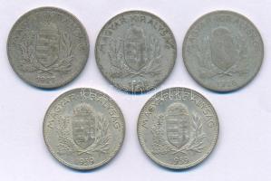1926-1939. 1P Ag (5x) T:XF-F patina Adamo P6