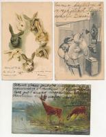 3 db RÉGI állatos képeslap, közte 1 litho / 3 pre-1945 animal postcards, with 1 litho