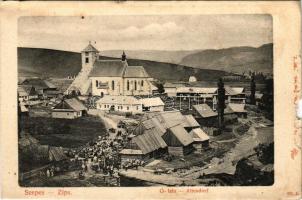 Szepesófalu, Spisská Stará Ves, Altendorf; látkép, piac, Feitzinger Ede kiadása / general view, mark...