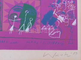 Würtz Ádám (1927-1994): Népmese, 1989. Szitanyomat, papír, jelzett. Számozott (34/100). Üvegezett ke...