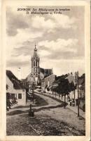 Sopron, Szent Mihály utca és templom. Lobenwein Harald fotoműterme (ázott sarok / wet corner)