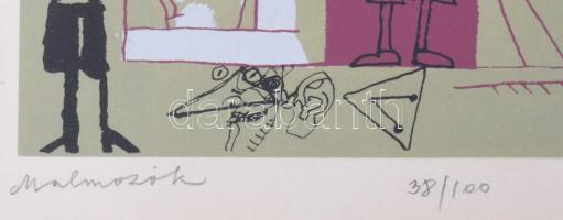 Würtz Ádám (1927-1994): Malmozók, 1989. Szitanyomat, papír, jelzett. Számozott (38/100). Üvegezett k...