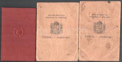 1925-1957 Horváth Gyula és Gyuláné 3 db útlevele (kettő Magyar Királyság, egy Magyar Népköztársaság ...