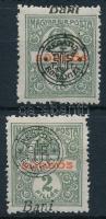 Nagyvárad 1919 Sürgős 2 db bélyeg, a "Bani" felirat fent vagy lent / with shifted overprint Signed: Bodor