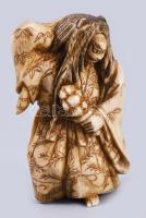 Antik japán csont netsuke - Kabuki színész. Faragott elefántcsont, jelzett, cca 19. sz második fele,...